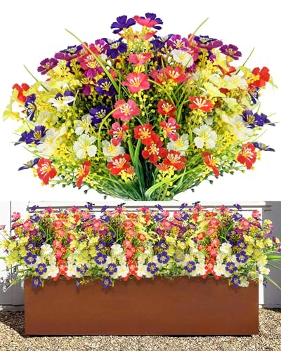 Evolpor 12 Bundles Outdoor Artificial Flowers, UV Resistant Faux Plastic Plants for Decoration, 6...