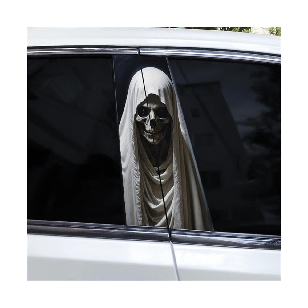 Bertdcx D 2Pcs Horror Stickers Skull Car Window Pillar Stickers Cover Scratch Vinyl Auto Parts(D)