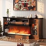 4 EVER WINNER Fireplace TV Stand with 40' Electric Fireplace for 80' TV, 70' Entertainment Center with Adjustable Storage Cabinets, LED Lights, TV Stands for Living Room, Brown