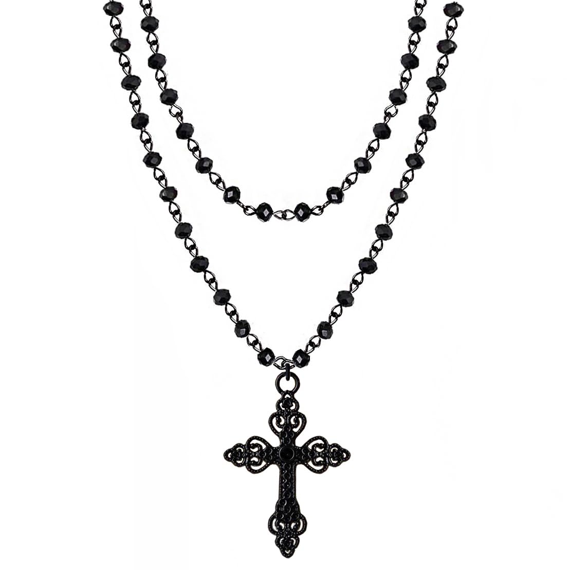 Balirek Gothic Bat Necklaces Moon Necklaces Black Crystal Chain Halloween Black Pendant Choker Halloween Jewelry for Woman: Cross