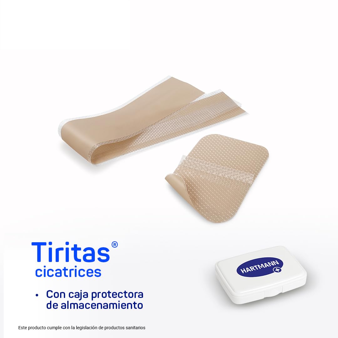 Tiritas Cicatrices, Apósito de Silicona, Previene y Trata Cicatrices Lineales, Hipertróficas y Queloides durante la Curación, Protección Solar FPS 50+, 4x30cm, 5uds