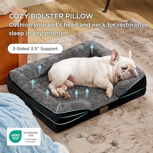 Image of Bedsure Orthopedic Dog Bed Medium Size Dogs - Washable Medium Dog Cat Bed Waterproof, Comfort Pet Couch Sofa with Washable Removable Cover, Pets Bed with Nonskid Bottom, Plush-Black, 28 inch