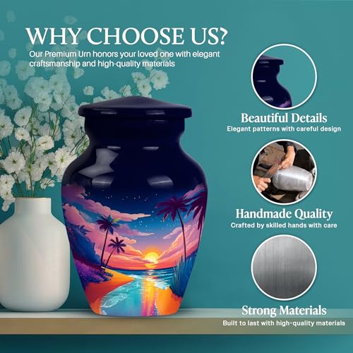 Image of Beach Urn - Ash Keepsakes for Human Ashes - 3 Inch - Pack of 1 - Miniture Urn for Mom & Dad - Burial Decorative Urns for Mom & Dad - Funeral Cremation Urns for Ashes