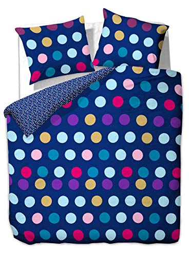 Parure de lit avec 1 taie d'oreiller 80 x 80/2 taies d'oreiller de 80 x 80 Housses de couette Housse de couette parure de lit 100% coton Öko-Tex Standard 100 pois Lavable à 60 °C Diamond Blue Dots Bleu Bleu foncé Multicolore, Coton, bleu foncé, 200x200