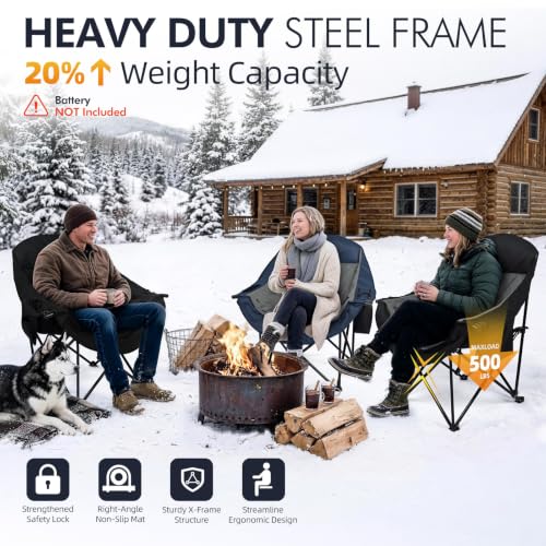 Image of Heated Oversized Camping Chair - Heavy Duty Padded Comfy Warm Outdoor Chair