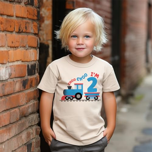 2nd Birthday Boys Toddler Shirt - Choo Choo I'm Two Train - Turning Two 2 Years Old - Natural Toddler Youth Graphic Tee3