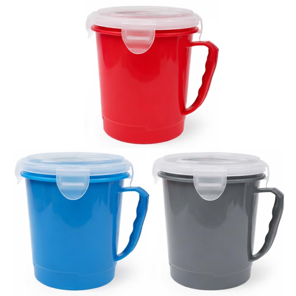 eMKay® PACK OF 3 MICROWAVE SOUP MUGS 700ML | MICROWAVABLE SOUP CUPS WITH LIDS | BPA FREE MICROWAVE FOOD CONTAINERS | LEAK PROOF SOUP MUGS FOR HOME & OFFICE | REUSABLE SOUP CONTAINER SET (3)