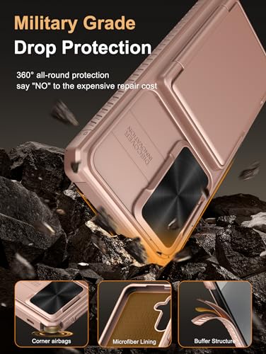 Image of Vihibii Silicone For Samsung Galaxy S24 Plus Back Cover With Slide Camera Cover & Card Holder (4 Cards) & Kickstand, Hard Case For Galaxy S24 Plus, Rose Gold