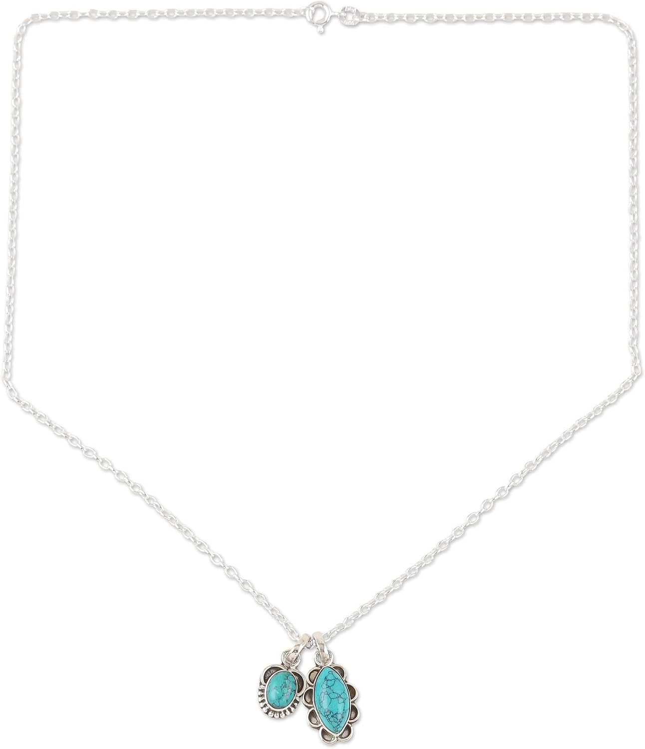NOVICA Handmade Crafted Sterling Silver Jewelry Set from India Reconstituted Turquoise Pendant Gemstone
