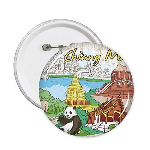 Badge Chiang Mai traditionnel : lot de 5 broches XL panda art, idée cadeau culture de Thaïlande