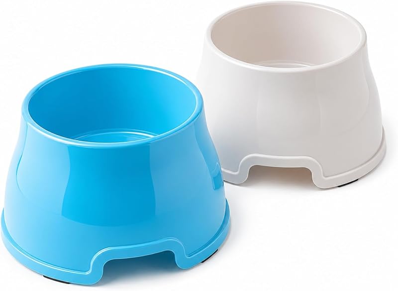 Comedouro elevado estreito para cães de orelhas longas CozyCraft, azul e branco, 2 unidades