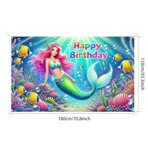 Image of BlissYard Happy Birthday Backdrop Colorful Sea Mermaid Princess Party Banner Photo Background for Photography Girls Birthday Party Decoration Supplies 71 x 43Inches