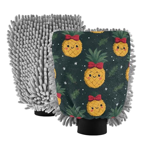 Cute Cartoon Pineapples Microfiber Wash Mitt 11.8'' Car Mitts for Washing Scratch-Free Clean Safe Mitt for Wash Drying