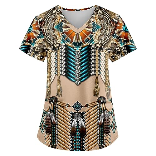 SIAOMA Mens Native American Indian T-Shirt Scrub Tops Unisex Short Sleeve Nursing Tops(BlueJewel,Medium)