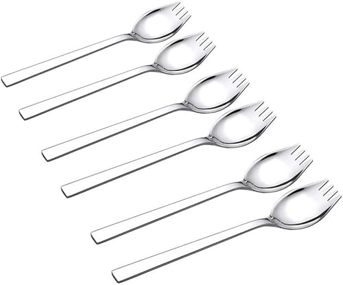 Paquete de 6 tenedores para ensalada, 1 12 pulgadas de ancho de acero inoxidable 1810 de 8 14 pulgadas de largo, cuchara y tenedor 2 en 1, tenedores