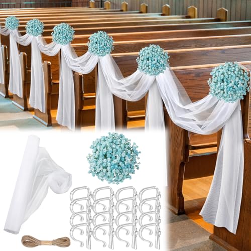 Riceshoot Blue Pew Decorations with Silk Baby’s Breath