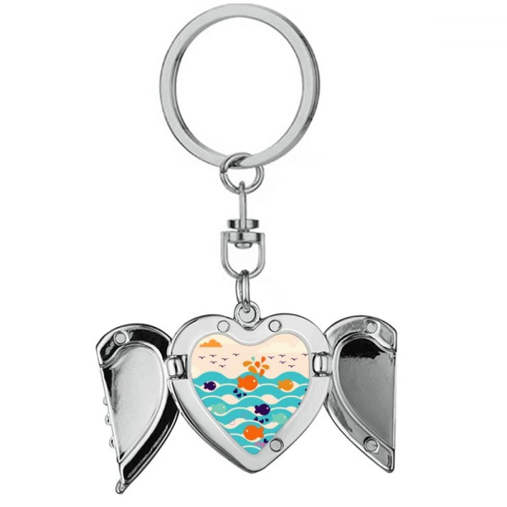 Fish Sky Wave Cloud Art Deco Fashion Heart Angel Wing Key Chain Holder