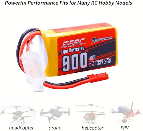 Miniatura 5 de SUNPADOW 7.4V 2S RC Small Lipo Battery 25C 900mAh with JST Connector Rechargeable for RC Airplane Receiver Aircraft Quadcopter Helicopter Drone FPV