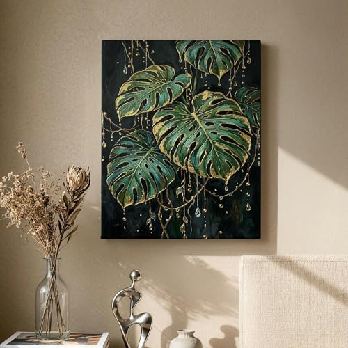 Toile murale abstraite monstera verte déco intérieure chambre - 3