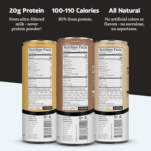Image of Slate Milk - High Protein Iced Coffee - Energy Variety Pack - Caramel Latte, Mocha Latte, Vanilla Latte - 175mg Caffeine, Lactose Free - 20g Protein, 1g Sugar - Protein Coffee - 11 fl oz, 24 Cans