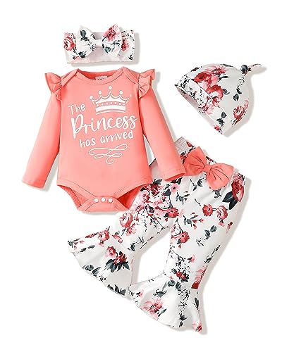 Image of SODLON Newborn Baby Girl Clothes Infant Outfits Clothing Ruffle Romper Bell Bottoms Flared Pants Outfit Sets for Baby Girls