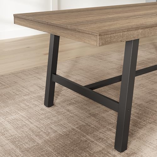 Image of GarveeHome Industrial Dining Table for 6-8 People, 78.7 inch Long Kitchen Table with Sturdy Metal Frame, Rectangular Counter for Dinner, Kitchen, Dining Room (Rustic Pear, 79 inch Non-extendable)