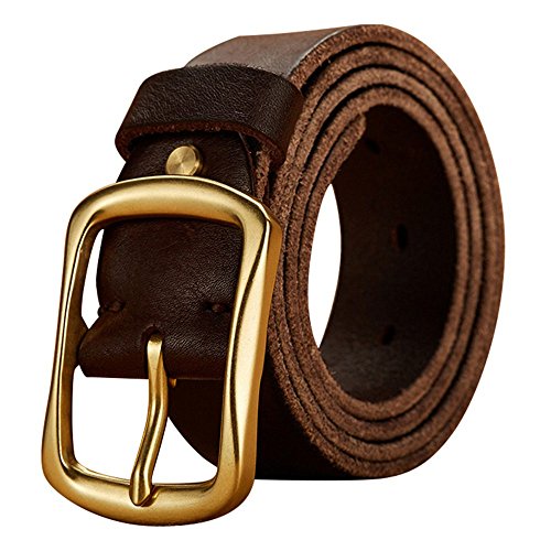 Mens Retro Leather Dress Belt Washed Top Grain Genuine Leather Belt with Brass Buckle