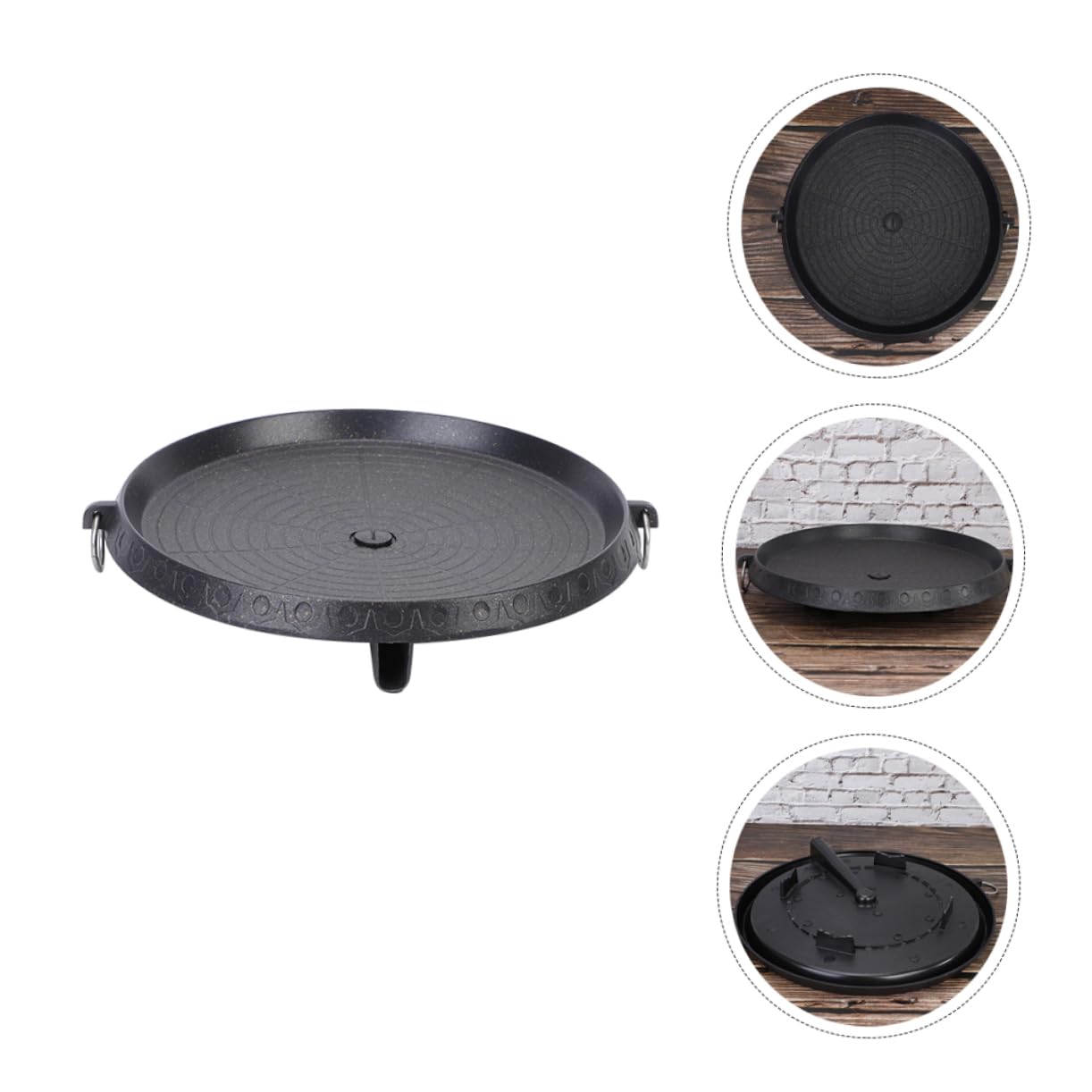 Padella Grill Antiaderente Rotonda in Ferro Nero per Barbecue All'aperto, Facile da Trasportare e Compatta, per Arrostire in Giardino