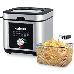 Deep Fryer CUSIMAX Electric Deep Fryer with Basket and Drip Hook, 2.6Qt Oil Capacity Fish Fryer, Removable Lid with View Window and Filter, Stainless Steel fryers, 1200W
