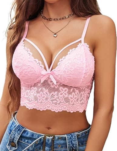Image of Avidlove Lace Bralette for Women Lingerie Spaghetti Adjustable Strap Tank Camisole Crop Top