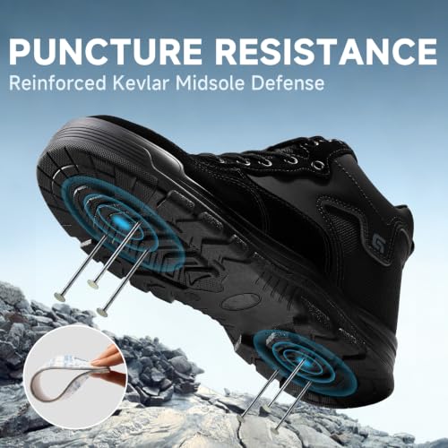 Image of Steel Toe Work Boots for Men Puncture Resistant Safety Boots | ASTM,High-Top,Industrial,Comfortable,Lace-Up,Construction,Warehouse, Factory,Workshop
