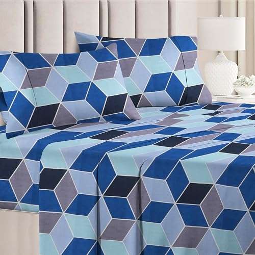 Image of HOMEKART 3D Printed 144 Tc Microfiber Double Bedsheet with 2 King Size Pillow Covers Breathable | Wrinklfree | Summer | Topsheet (Blue & Black Cricle Print, 90 x 90 Inches)