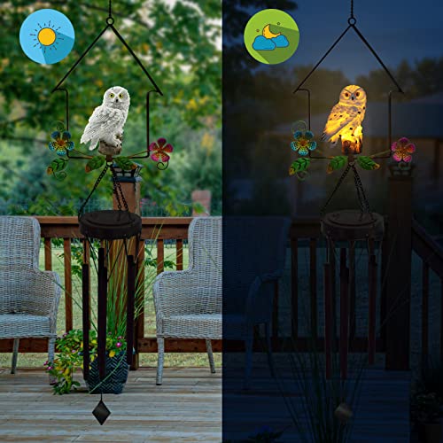 Bqoqb Solar Owl Wind Chime Outdoor Led Light Up Bird Wind Chime Garden Owl Sculpture Yard Art For Room Balcony Window Garden Yard Patio Lawn Decoration(White Owl) #TOP4