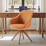 Zouron sedie da pranzo,sedie da ufficio per la casa, poltrone da salotto（Rotazione a 360°）,Ergonomia,arancione（Cotone lino + Legno）,Una sedia