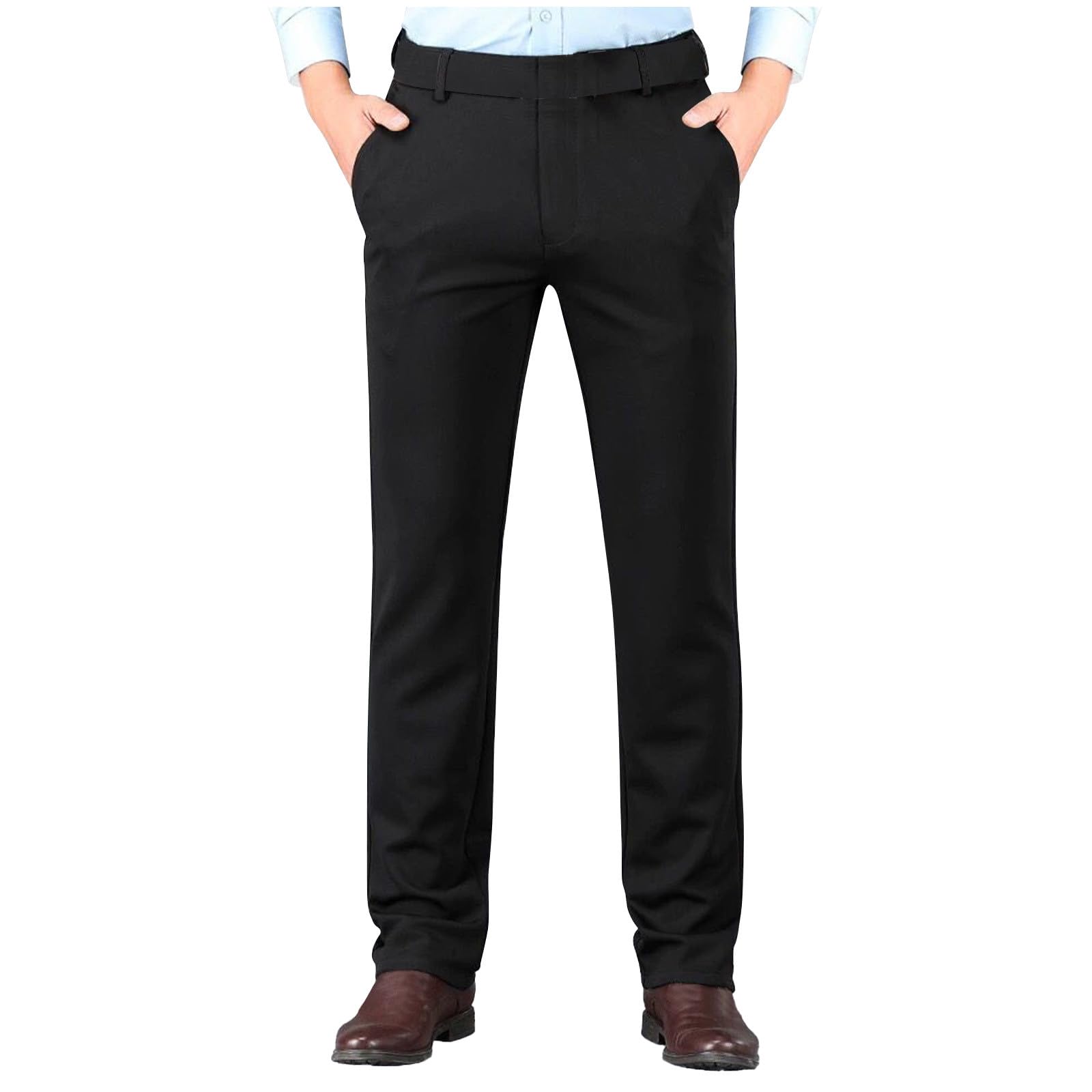 Mens Iron Free Stretch Pants Straight Flat Front Hidden Waistband Pant Casual Comfy Classic Fit Expandable Trouser