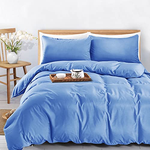 MOONLIGHT20015 Super King Duvet Cover Set Light Blue Solid Soft Super King Bedding Duvet Cover with 2 Matching Pillowcases - Image 4