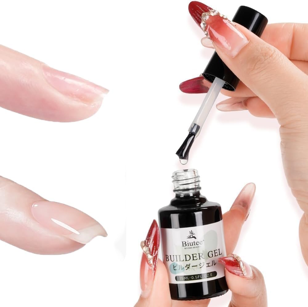 Biutee Builder Gel, 5 in 1 Clear Gel, 0.5 fl oz 15 ml, Nails, Reinforced, Long Lasting