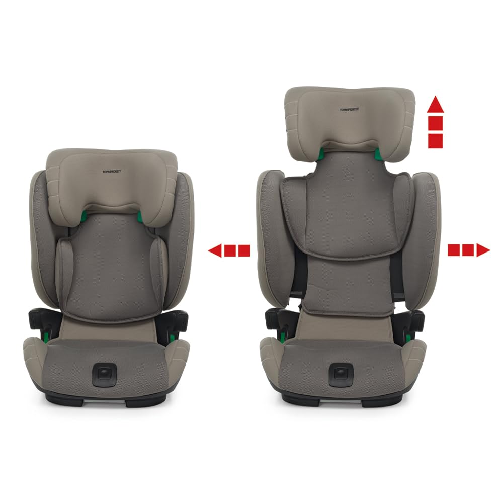 Foppapedretti Kindersitz Skill I-Size für Kinder von 100 bis 150 cm, 3-12 Jahre, ECE R129, Dualfix-Befestigung (Isofix und nicht), Seitenaufprallschutz, Desert