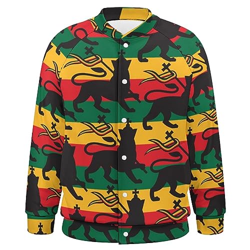Rastafarian Flag with The Lion Men‘s Baseball Jacket Long Sleeve Casual Coat Bomber Jacket Unisex Streetwear4