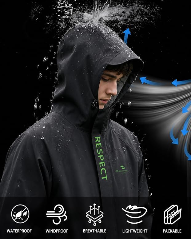 Rain Jacket Men, Waterproof Windbreaker Packable Lightweight Rain Coats with Hood for Women Cycling Hiking Golf