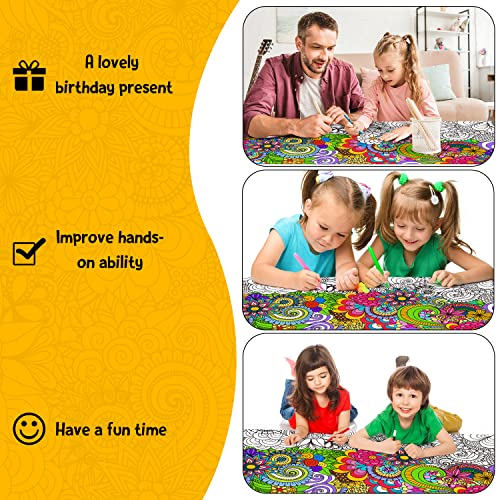 Dvbonike Jumbo Mandala Coloring Poster Giant Flower Diy Drawing Paper Art Blank Banner 55.1 X 23.6 Inch Coloring Table Cover Wall Decoration School Group Activities For Kids Arts Craft Party Suppiles #TOP4