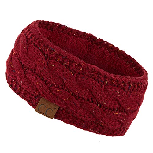 C.C Winter Fuzzy Fleece Lined Thick Knitted Headband Headwrap Earwarmer (HW-33) (Burgundy-Confetti)