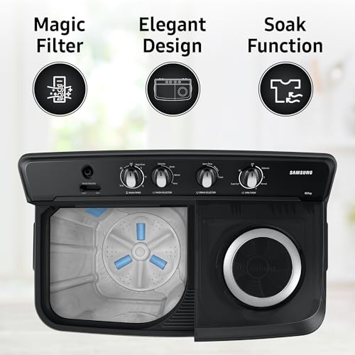 Image of Samsung 10.5 kg, 5 star, Semi-Automatic Top Load Washing Machine (WT10C4260GG /TL, Air Turbo Drying, Light Gray,)