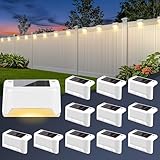 ESUNYD Solar Deck Lights Outdoor Waterproof, Solar Powered Fence Lights for Outside Stairs, Step, Yard, Patio, Garden and Pathway Decor(Warm White) 12Pack