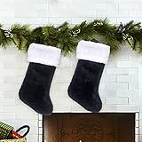 MAGALAVA 2PCS Christmas Stocking, Christmas Holiday Stocking with Super Soft Plush, White and Black Santa Stocking for Holiday Christmas Party Decorations