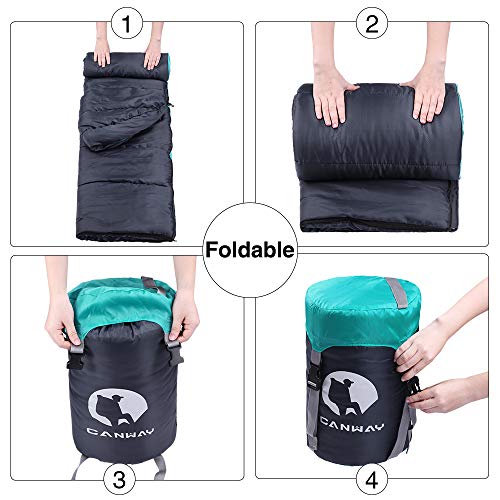 CANWAY (キャンウェイ) 寝袋 圧縮袋付き 軽量 防水 暖かい＆涼しい天候向け 3シーズン快適 キャンプ/旅行/ハイキング/バックパック旅行 大人＆子供用 シアン 華氏59～77度 5枚目