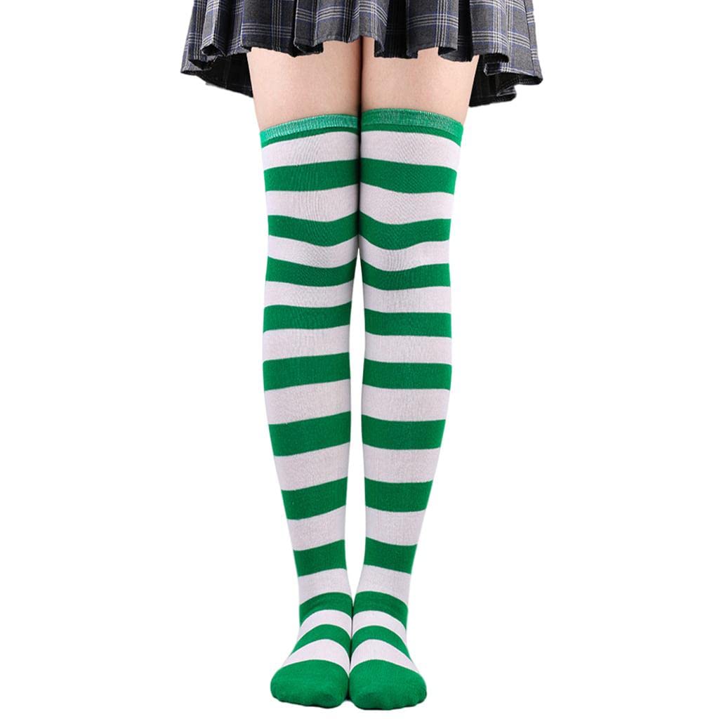jazzy pearls JAZZY PEARLS® Comfortable Striped Thigh High Socks for Women | Long Green White Christmas Costume Party | Durable Over Knee Accessory|1 Pair Knee High Socks-picture-18