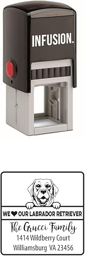 Sello de goma cuadrado personalizado para raza de perro (Labrador Retriever) disponible en Yaxa Colombia