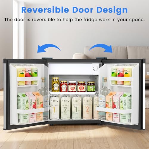 Image of Electactic 1.6 Cu.ft Mini Fridge - Compact Reversible Door Refrigerator with Adjustable Thermostat, Ultra-Quiet Operation, Ideal for Office, Dorm, Bedroom, Apartment (Silver)