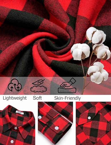 COOFANDY Flannel Shirt for Men Western Cowboy Shirts for Men Long Sleeve Vintage Buttons Down Plaid Shirt Red